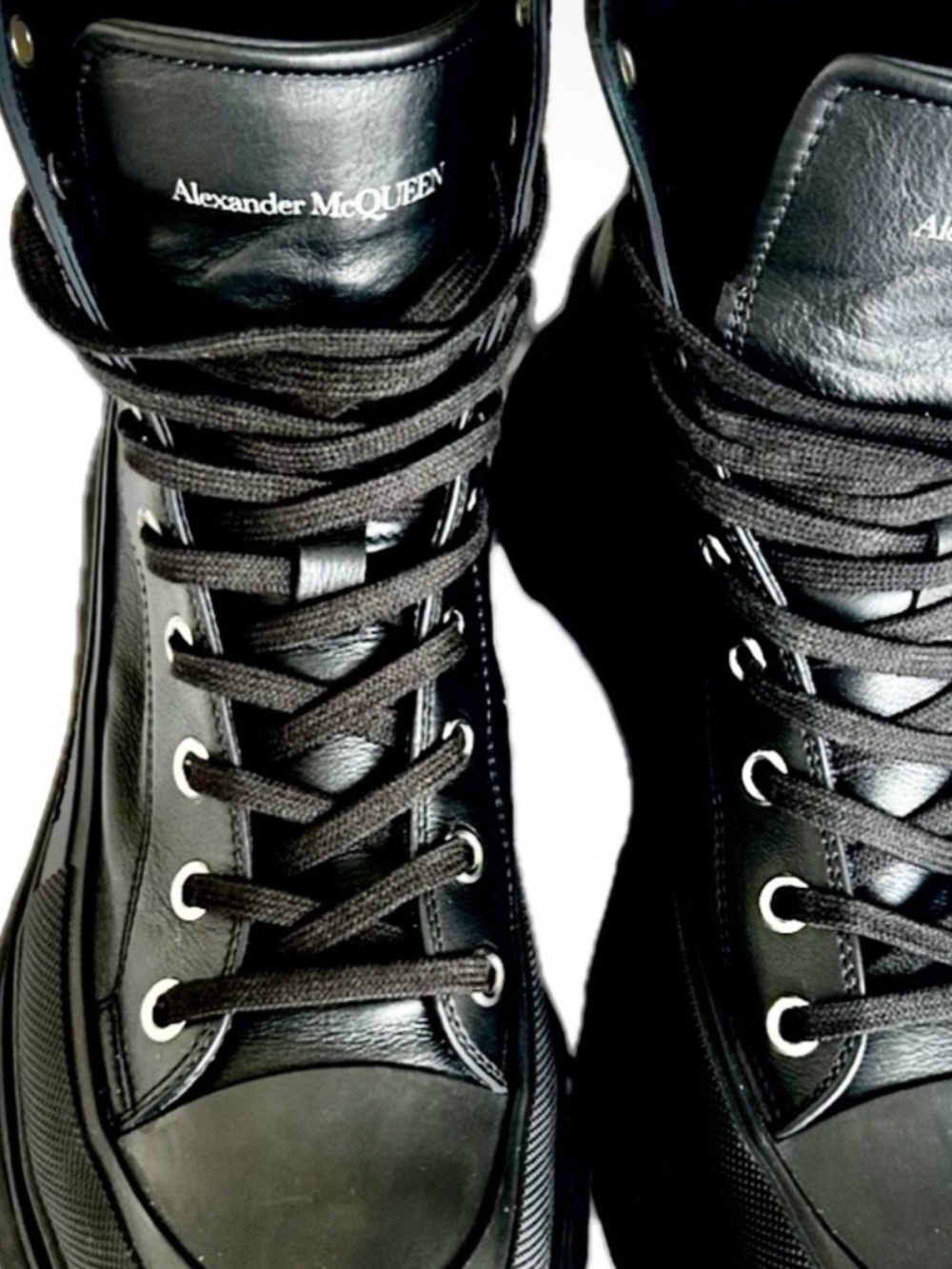 Alexander McQueen Men's black leather high-top sneakers Size11.5 Price $350